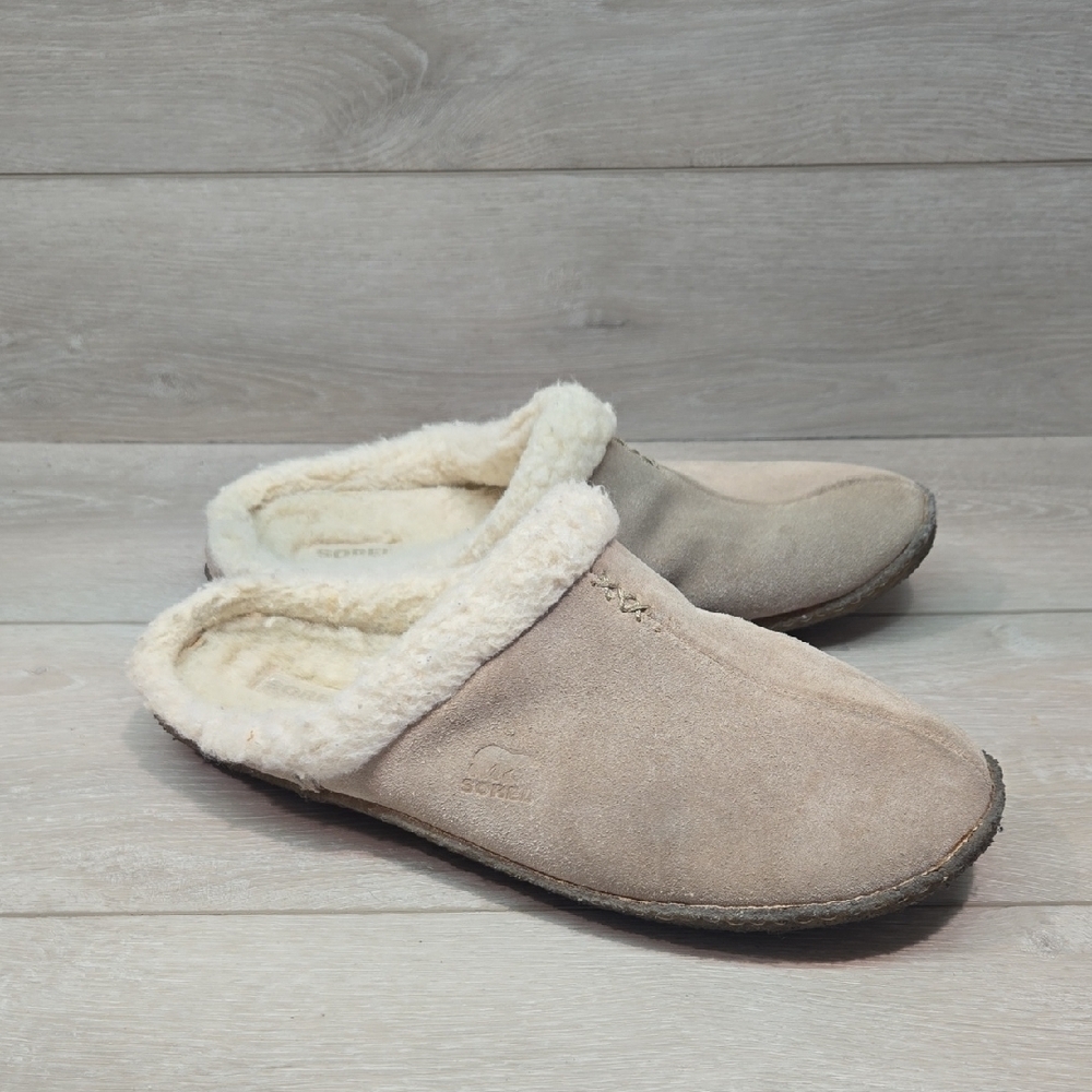 Sorel Women Suede Faux Fur Slippers Clog Mule Flats Shoes Sz 11